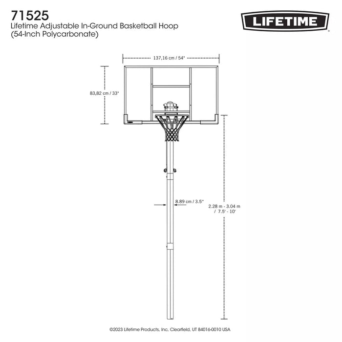 Lifetime Adjustable In Ground 54'' Basketball Hoop - White/Black - 71525