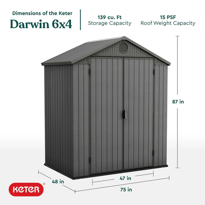 Keter 6-ft x 4-ft Darwin Gable Resin Storage Shed (Floor Included)