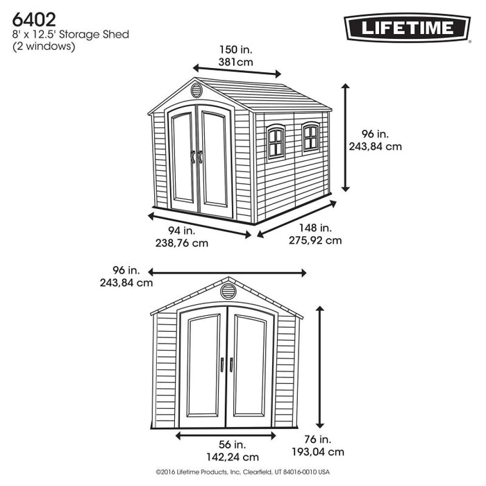 Lifetime 8x12.5 Plastic Storage Shed Kit w/ Floor (6402)