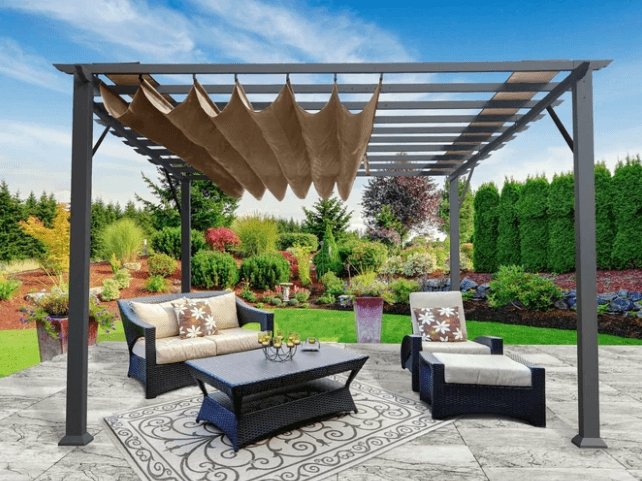 Paragon Outdoor 11 x 11 ft. Florence Pergola (Grey Frame / Cocoa Canopy) - PR11GRYC - Garage Saints